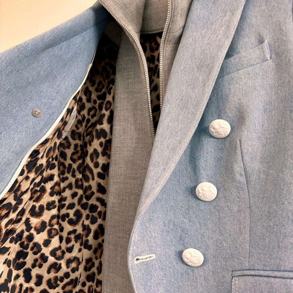 Veronica Beard Light Denim Double-Breasted Dickey Blazer - Picture 3 of 6